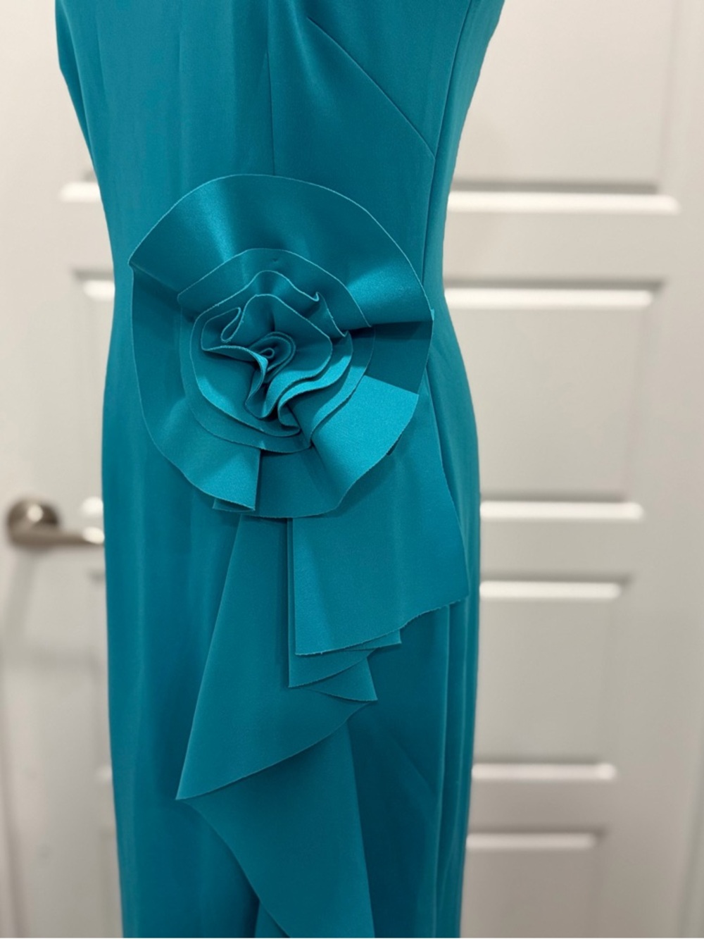 Jessica Howard Teal Sleeveless Maxi Gown with Side Ruffle Flower - Picture 8 of 10
